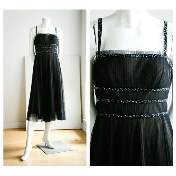 Tea length black tulle BCBG dress with beading detail - Picture 1 of 3